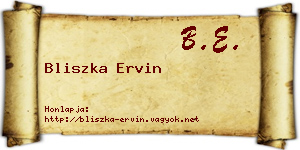 Bliszka Ervin névjegykártya